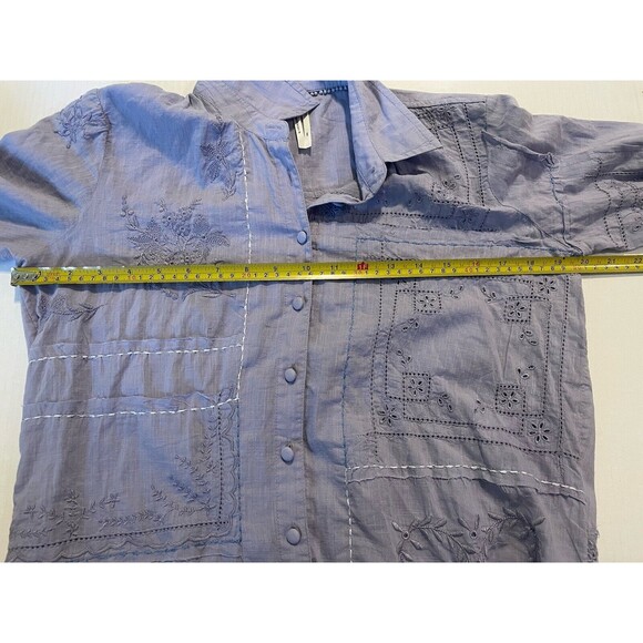 Anthropologie Button Down Embroidered Floral Shirt Top XXS Western Boho Blue - Picture 13 of 14
